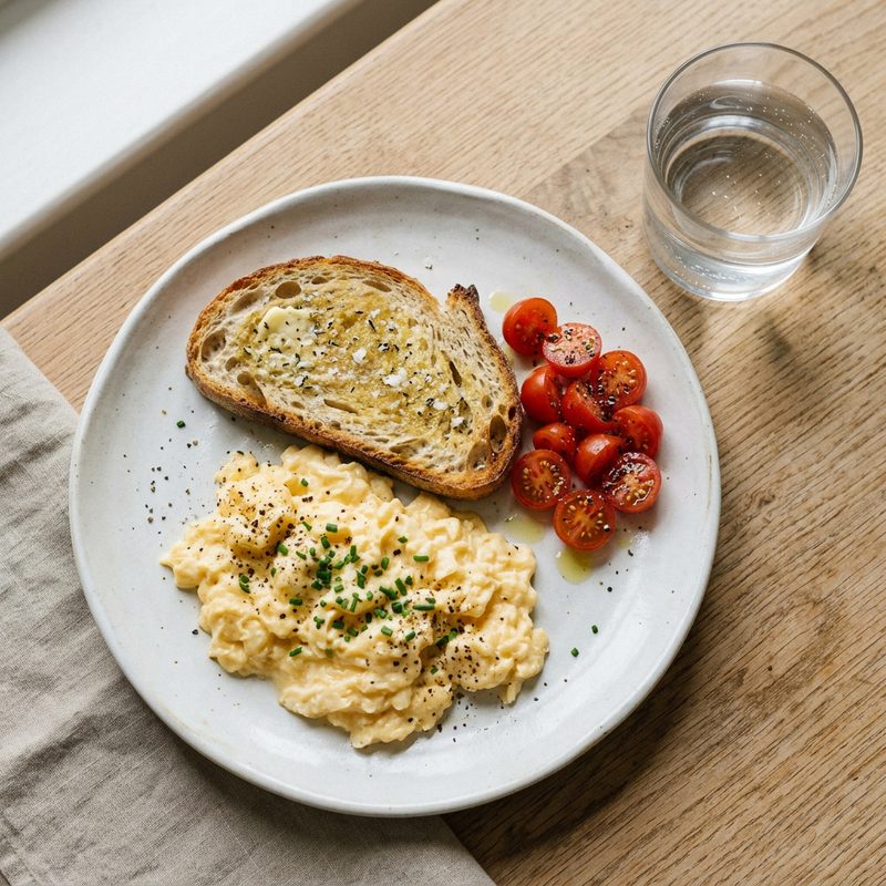 Scrambled eggs with toast